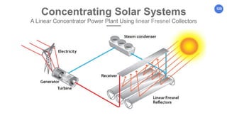 120
Concentrating Solar Systems
A Linear Concentrator Power Plant Using linear Fresnel Collectors
 