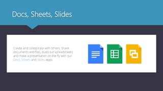 Docs, Sheets, Slides
 