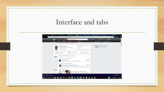Understading the features
• Recommendations: Works like a real life normal recommendation. It serves so people can check what others have to say about you, most of
the time this being positive things in real life but in LinkedIn you can have some negative feedback written in your profile. There´s no limit to
the number of recommendations you can receive.
• Following: Following someone on LinkedIn allows you to see the person's shares and updates on your homepage without being connected to
them. However, the person you are following will not see your updates. To follow somebody, you only have to click “Follow” on his profile.
• Groups: Groups helps you connect with people that share the same interests as you. You can interact with them and find jobs. It´s a very
useful tool for people focused on something specific.
• Companies: Helps to share information about your company so people can learn about your business, brand, and job opportunities. Any
member can follow a company page.
• Jobs: Helps you search for current jobs being offered. It also lets you post jobs if you have open positions in your company.
 