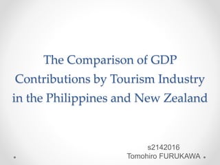 The Comparison of GDP
Contributions by Tourism Industry
in the Philippines and New Zealand
s2142016
Tomohiro FURUKAWA
 
