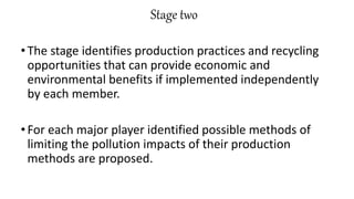 Stage two
•The stage identifies production practices and recycling
opportunities that can provide economic and
environment...
