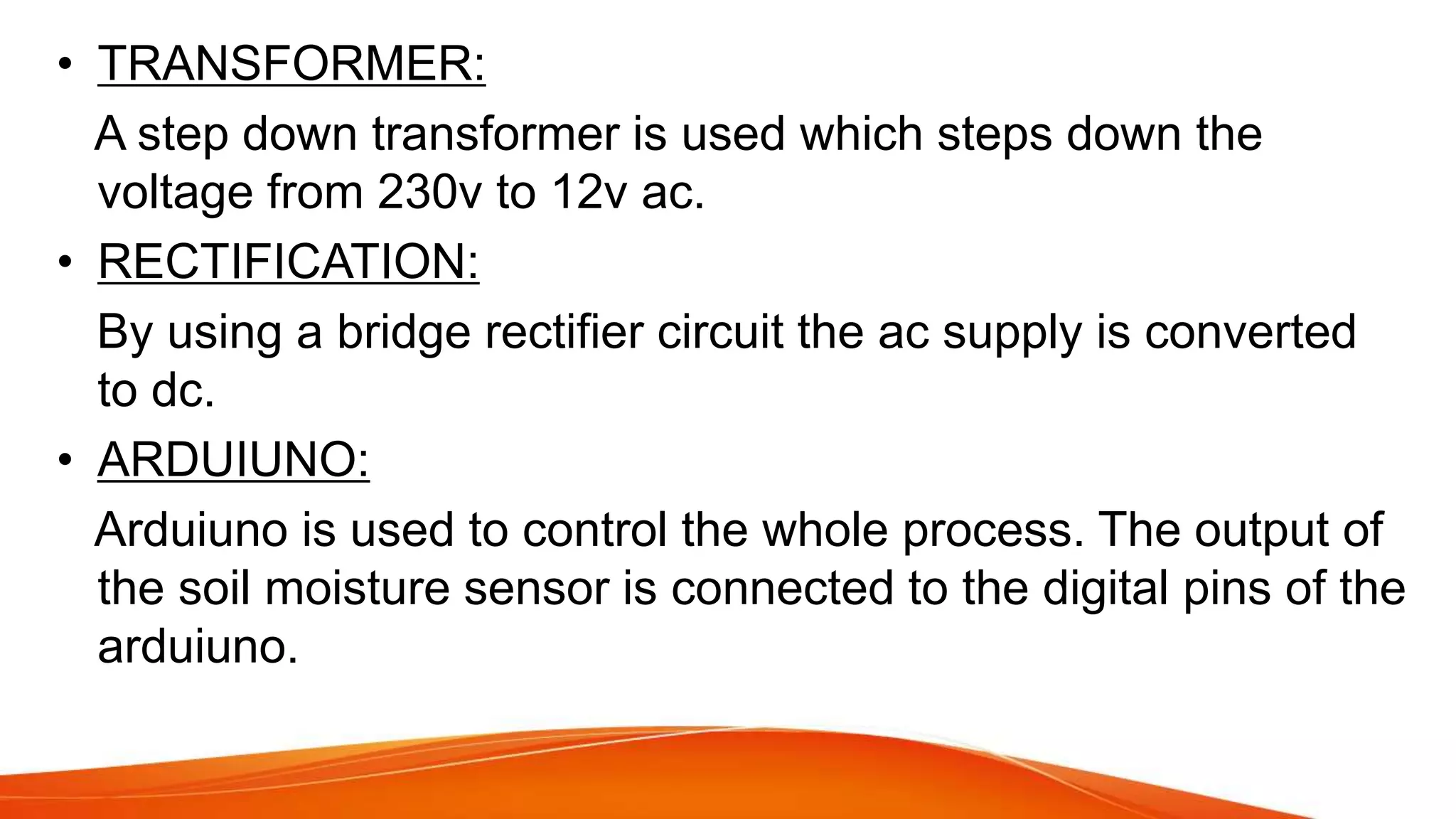 automatic irrigation system by sensing soil moisture content PPT