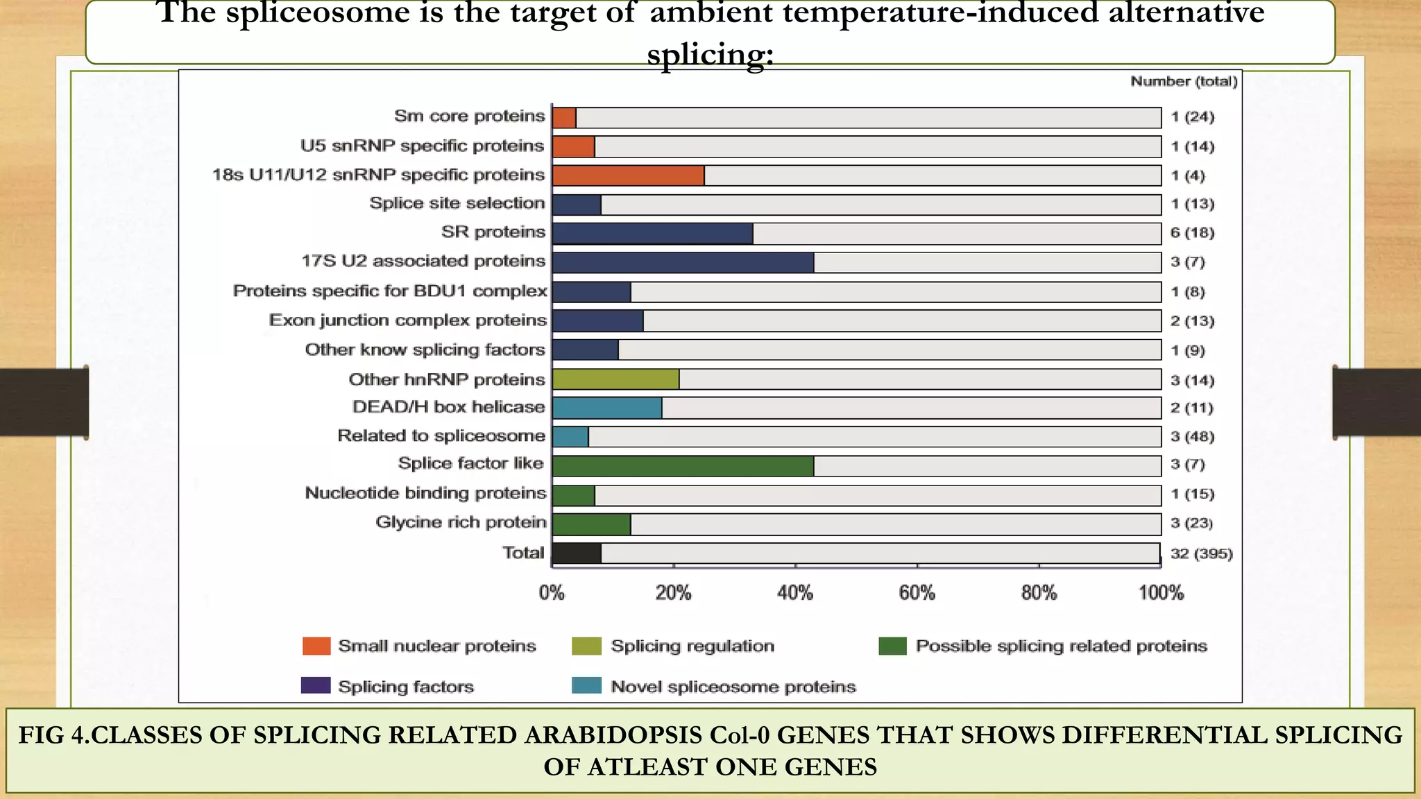 The spliceosome is the target of ambient temperature-induced alternative
splicing:
FIG 4.CLASSES OF SPLICING RELATED ARABIDOPSIS Col-0 GENES THAT SHOWS DIFFERENTIAL SPLICING
OF ATLEAST ONE GENES
 