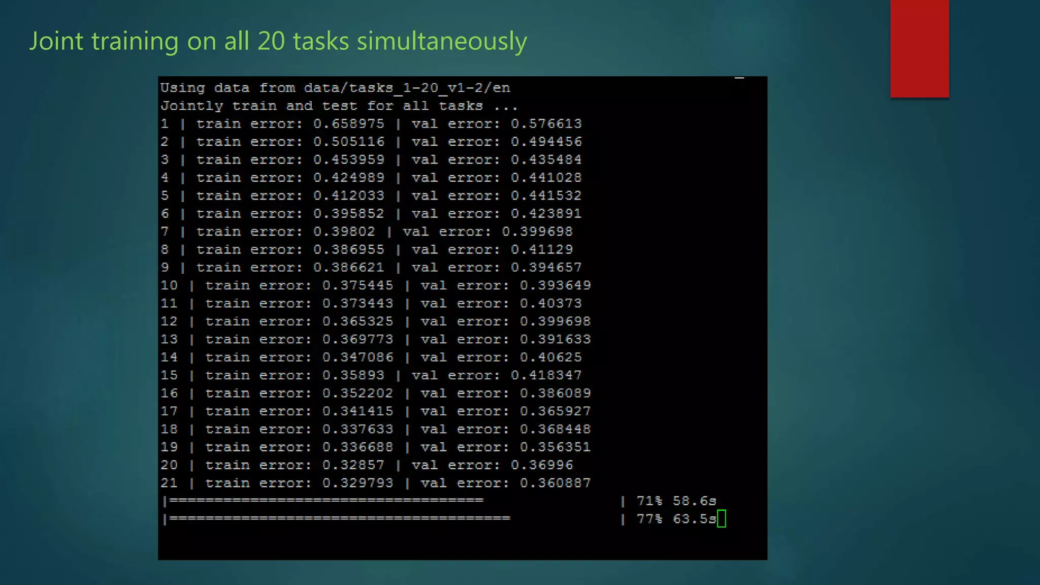 Joint training on all 20 tasks simultaneously
 