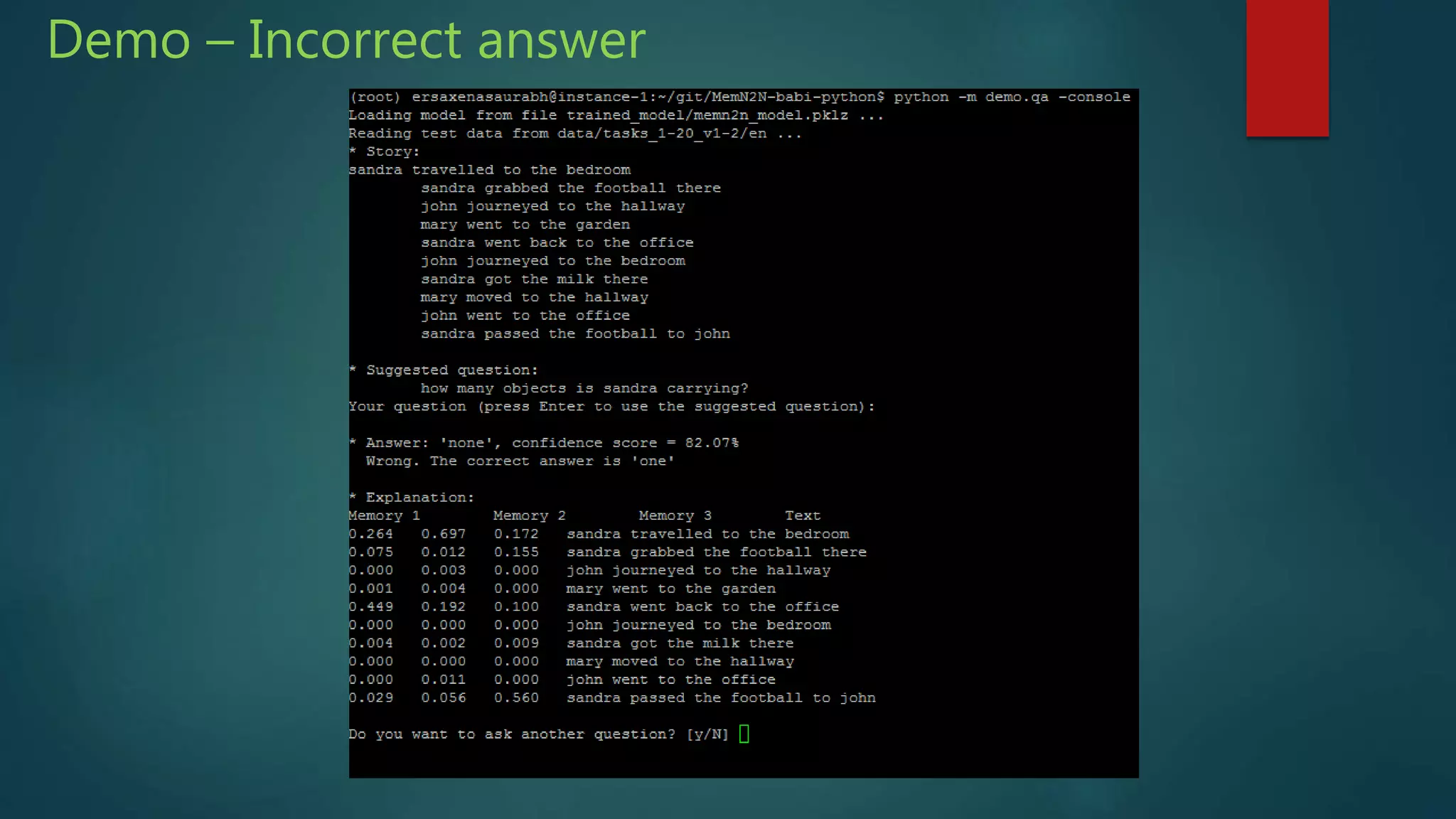 Demo – Incorrect answer
 