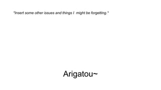 *Insert some other issues and things I might be forgetting.*
Arigatou~
 