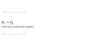 What is are our goals?
Gs → Gf
Elect a unique leader
where is a rooted tree of depth
Gf d
 