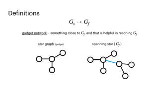 De
f
initions
star graph (gadget) spanning star ( )
Gf
gadget network - something close to and that is helpful in reaching
Gf Gf
Gs → Gf
 