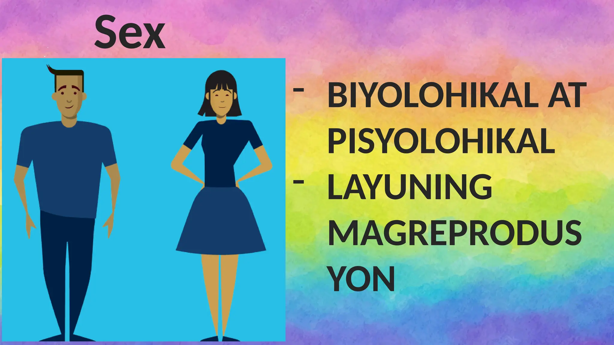 Sex
- BIYOLOHIKAL AT
PISYOLOHIKAL
- LAYUNING
MAGREPRODUS
YON
 