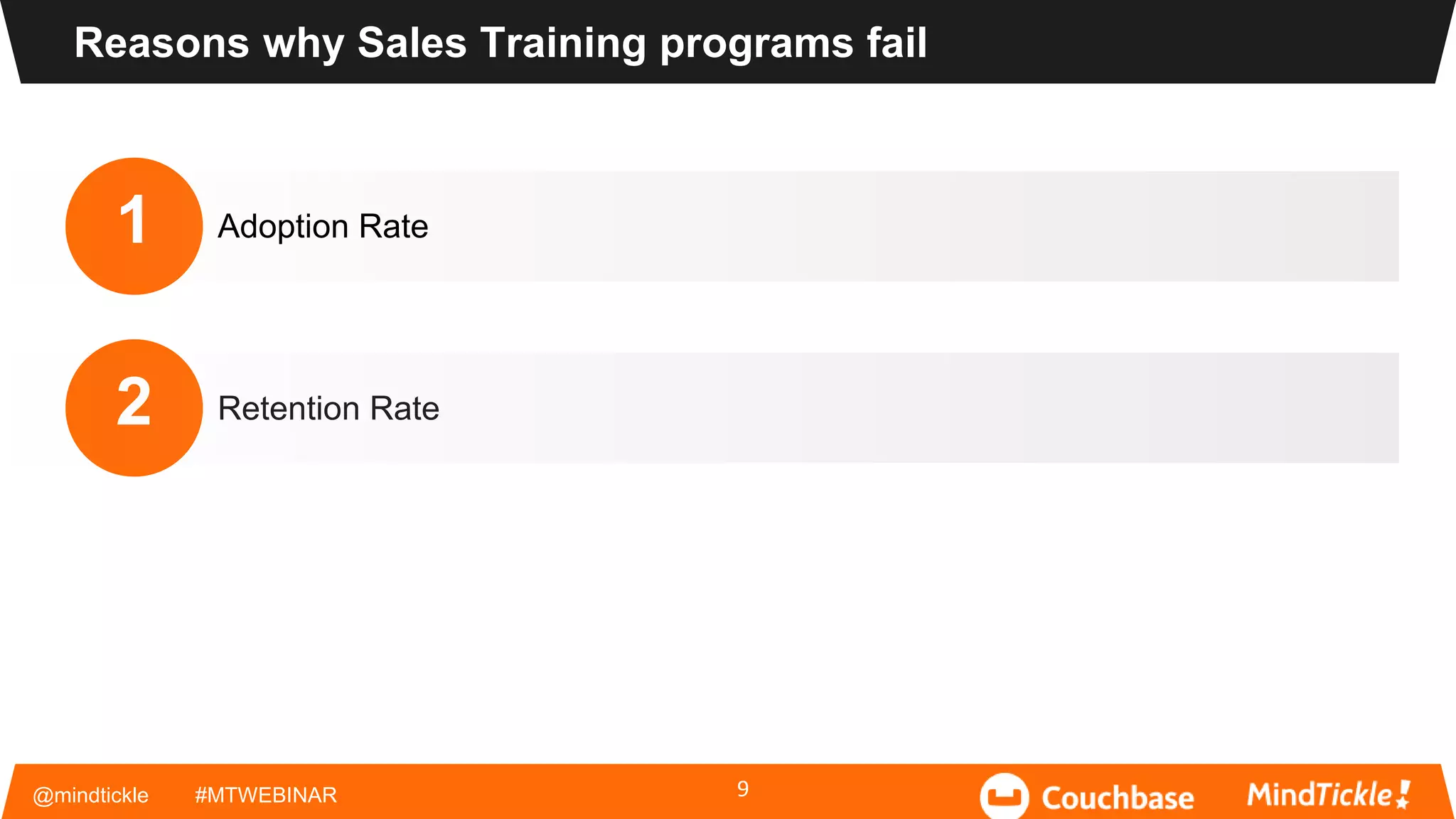 @mindtickle #MTWEBINAR 9
1
2
Adoption Rate
Retention Rate
Reasons why Sales Training programs fail
 