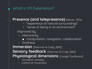 Presence in Virtual Reality Experience | PDF