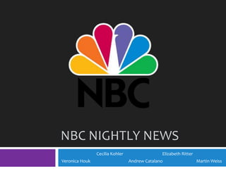 NBC Nightly News 	             Cecilia Kohler		           Elizabeth Ritter  Veronica Houk 		Andrew Catalano 		Martin Weiss 