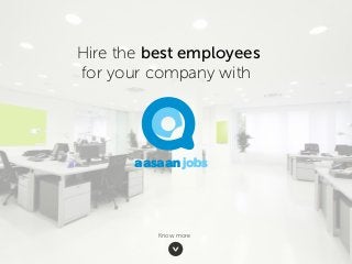 Hire the best employees
for your company with
Know more
aasaanjobs
 