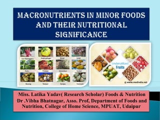 •Miss. Latika Yadav( Research Scholar) Foods & Nutrition
•Dr .Vibha Bhatnagar, Asso. Prof, Department of Foods and
   Nutrition, College of Home Science, MPUAT, Udaipur
 