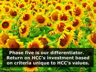 Phase five is our differentiator.  Return on HCC’s investment based on criteria unique to HCC’s values. 