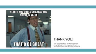 THANK YOU!
MIT Sloan School of Management
Michelle Villagra and Victoria Young
 