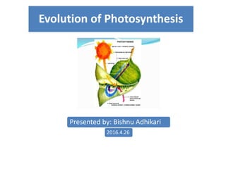 Presented by: Bishnu Adhikari
Evolution of Photosynthesis
2016.4.26
 