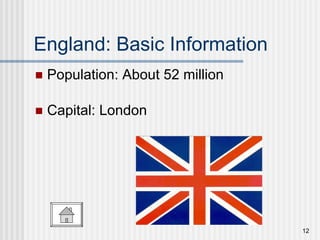 England: Basic Information Population: About 52 million Capital: London 