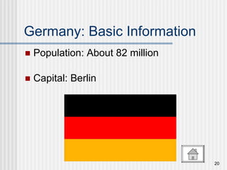 Germany: Basic Information Population: About 82 million Capital: Berlin 