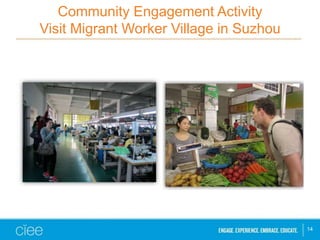 Community Engagement Activity
Visit Migrant Worker Village in Suzhou
14
 