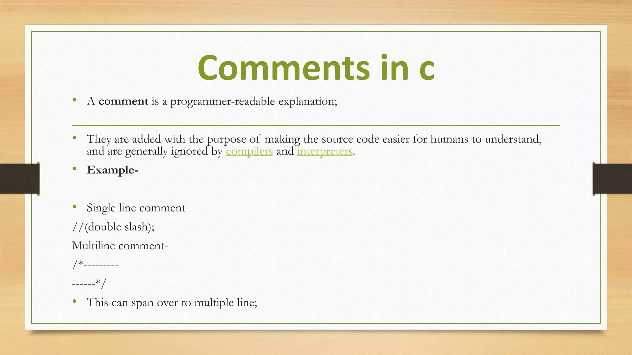 Basic C Structure and related terms with example | PPT