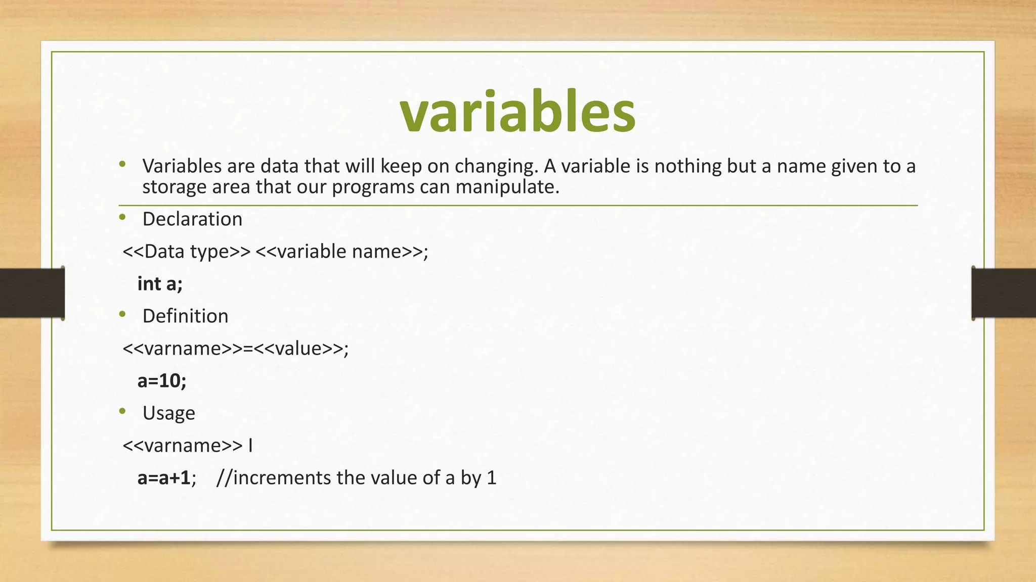 Basic C Structure and related terms with example | PPT