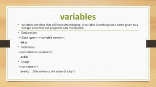 Basic C Structure and related terms with example | PPTX