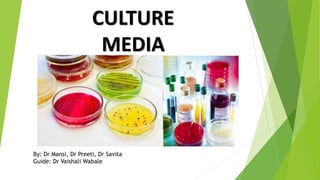 CULTURE
MEDIA
By: Dr Mansi, Dr Preeti, Dr Savita
Guide: Dr Vaishali Wabale
 