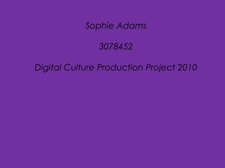 Sophie Adams
3078452
Digital Culture Production Project 2010
 