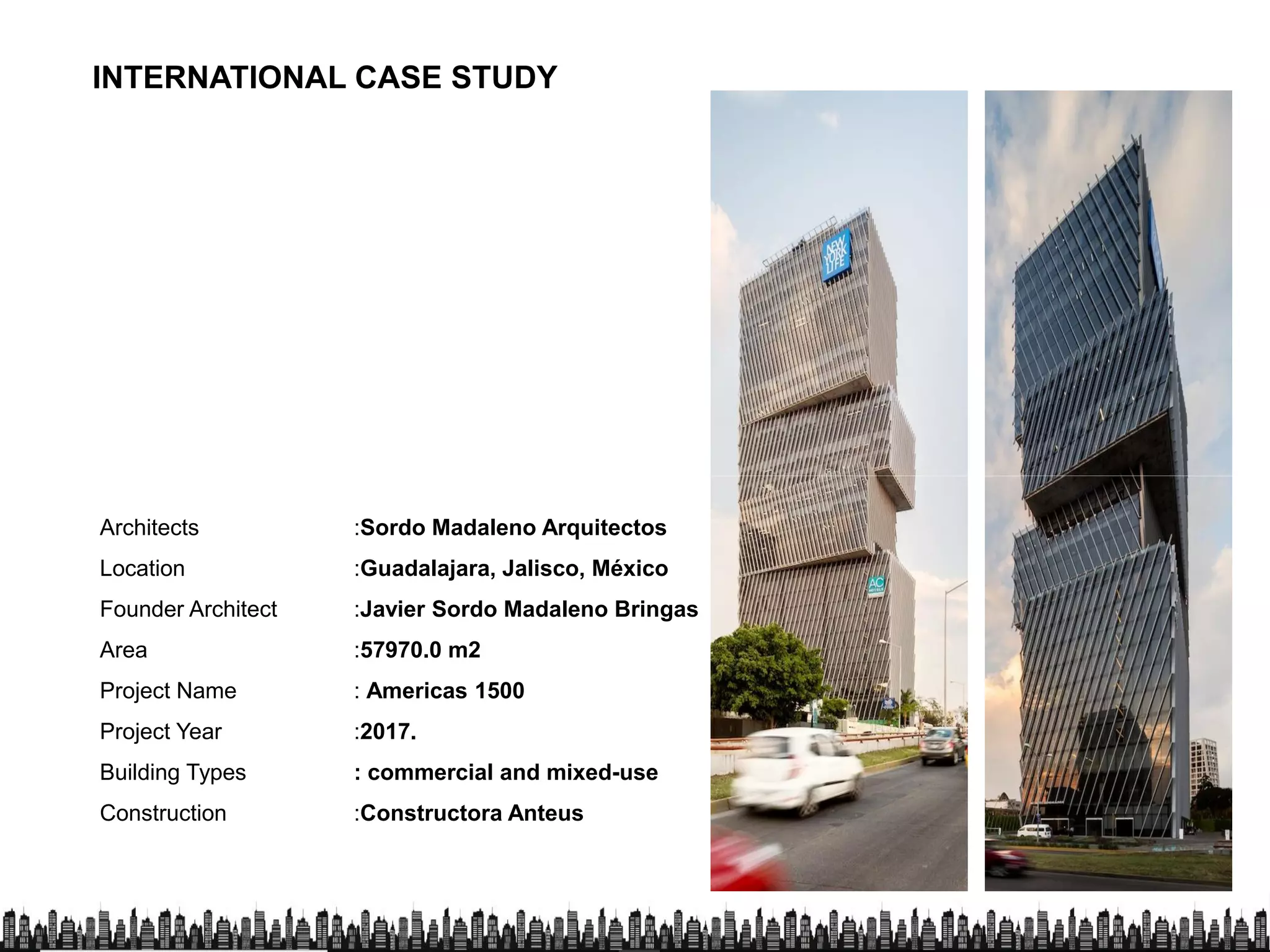 INTERNATIONAL CASE STUDY
Architects :Sordo Madaleno Arquitectos
Location :Guadalajara, Jalisco, México
Founder Architect :Javier Sordo Madaleno Bringas
Area :57970.0 m2
Project Name : Americas 1500
Project Year :2017.
Building Types : commercial and mixed-use
Construction :Constructora Anteus
 