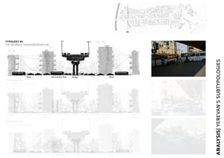 #4 #1 #6
ANALYSIS|YEREVAN’SSUBTYPOLOGIES
RampResidential
Building
Residential
Building
Residential
Building
Residential
Building
Street Street StreetBridge Shop
Green RoundaboutRoad Bridge Road
TYPOLOGY #1
THE COMMUNITY INTRUDER
Informal Bus StopRoad Bridge Road
TYPOLOGY #4
THE INFORMAL TRANSPORTATION HUB
TYPOLOGY #6
THE GREEN UNUSED SPACE
 