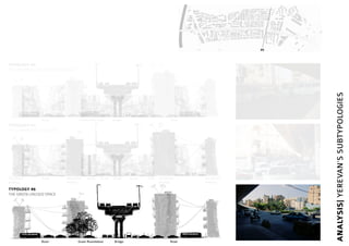#4 #1 #6
ANALYSIS|YEREVAN’SSUBTYPOLOGIES
RampResidential
Building
Residential
Building
Residential
Building
Residential
Building
Street Street StreetBridge Shop
Green RoundaboutRoad Bridge Road
TYPOLOGY #1
THE COMMUNITY INTRUDER
Informal Bus StopRoad Bridge Road
TYPOLOGY #4
THE INFORMAL TRANSPORTATION HUB
TYPOLOGY #6
THE GREEN UNUSED SPACE
 
