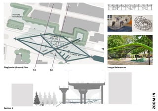 ZOOMIN
Image References
Section 2
Play[under]Ground Plan
S1 S2
SLIDE
SLIDES
NET
CLIMBING NET
SWINGS
SWINGS
CLIMBINGSTRUCTURE
EXISTING
PLAYGROUND
ZIP LINE
 