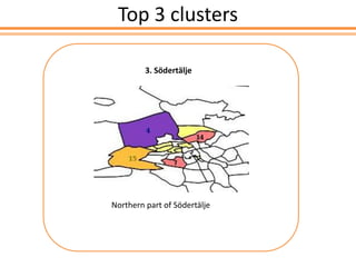Selection of zones using extended flows
Top 3 clusters
3. Södertälje
Northern part of Södertälje
 