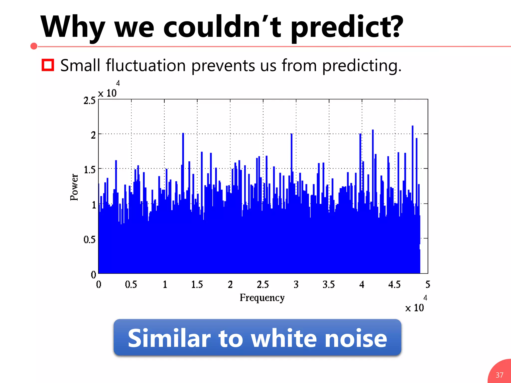 Why we couldn’t predict?
 Small fluctuation prevents us from predicting.
37
Similar to white noise
 