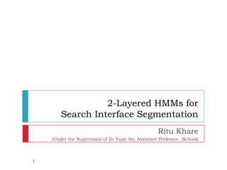 2-Layered HMMs for Search Interface Segmentation Ritu Khare (Under the Supervision of Dr Yuan An, Assistant Professor, iSchool) 1 
