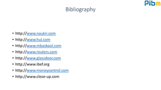 Bibliography
• http://www.naukri.com
• http://www.hul.com
• http://www.mbaskool.com
• http://www.reuters.com
• http://www.glassdoor.com
• http://www.ibef.org
• http://www.moneycontrol.com
• http://www.close-up.com
 