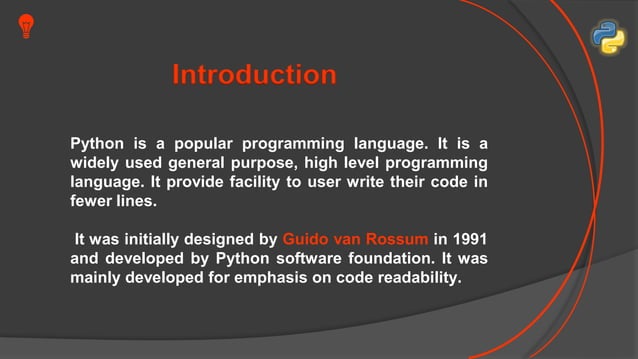 Final presentation on python | PPTX | Programming Languages | Computing