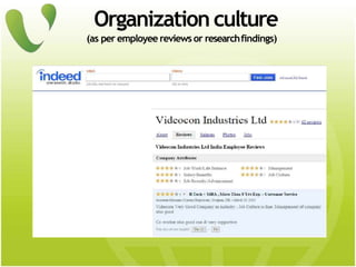 Organization culture
(as per employee reviews or researchfindings)
 