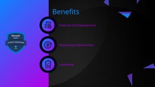 Benefits
Technical Skill Development
Networking Opportunities
Leadership
 