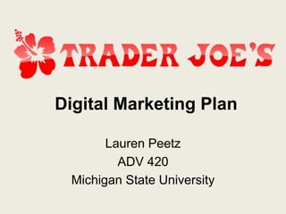 Digital Marketing Plan
Lauren Peetz
ADV 420
Michigan State University
 