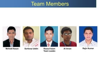 Team Members
Mehedi Hasan Sorfaraz Uddin Al ImranRezaul Islam
Team Leader.
Rajiv Kumar
 