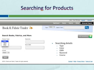 Searching for ProductsSearching detailsTypeColorISBNKeywordCourse