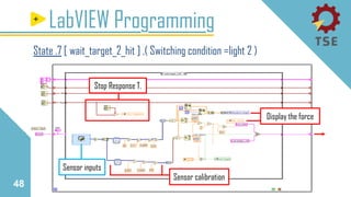 48
LabVIEW Programming
State .7 [ wait_target_2_hit ] ,( Switching condition =light 2 )
Sensor calibration
Sensor inputs
Stop Response T.
Display the force
 