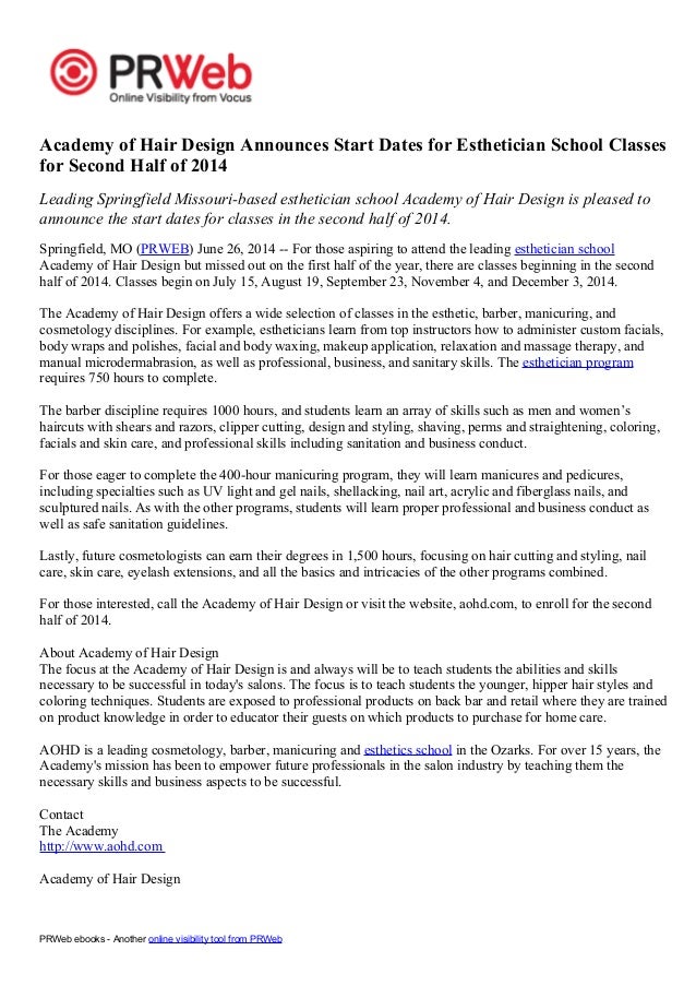Academy Of Hair Design Announces Start Dates For Esthetician School C