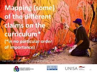 Image credit: https://www.flickr.com/photos/brianauer/2402882692
Mapping (some)
of the different
claims on the
curriculum*
(*in no particular order
of importance)
37
 