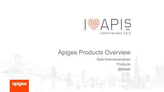 Apigee Products Overview
Bala Kasiviswanathan
Products
@BalaK

 