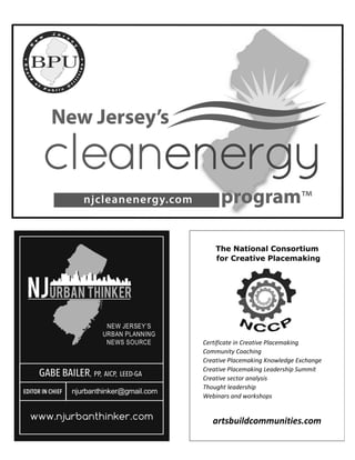 The National Consortium
for Creative Placemaking
Certificate in Creative Placemaking
Community Coaching
Creative Placemaking Knowledge Exchange
Creative Placemaking Leadership Summit
Creative sector analysis
Thought leadership
Webinars and workshops
artsbuildcommunities.com
 