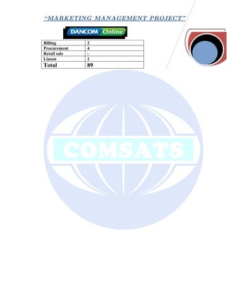 “ MARKETING MANAGEMENT PROJECT”



Billing       2
Procurement   4
Retail sale   -
Liason        1
Total         89
 