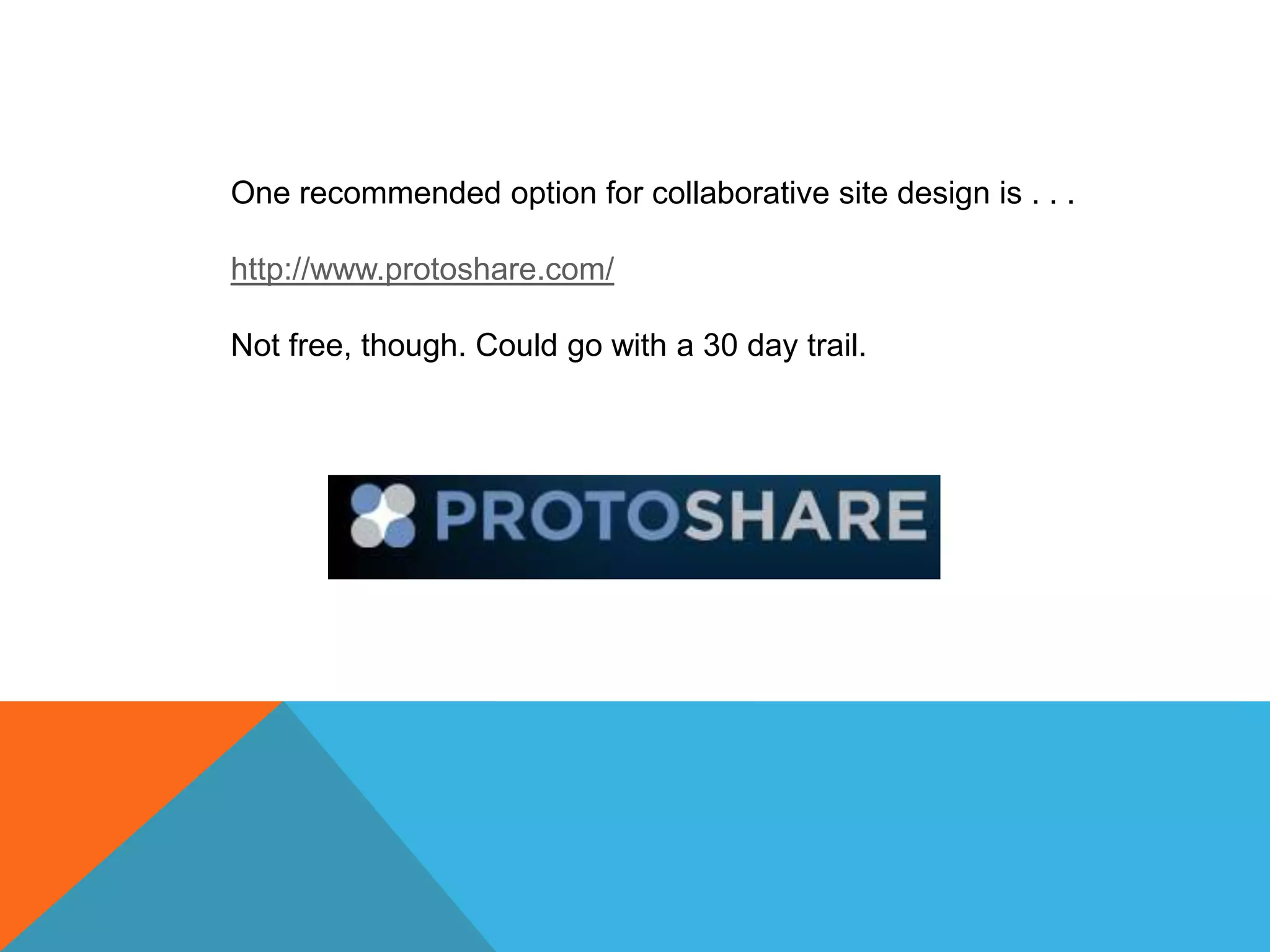 One recommended option for collaborative site design is . . . http://www.protoshare.com/Not free, though. Could go with a 30 day trail. 